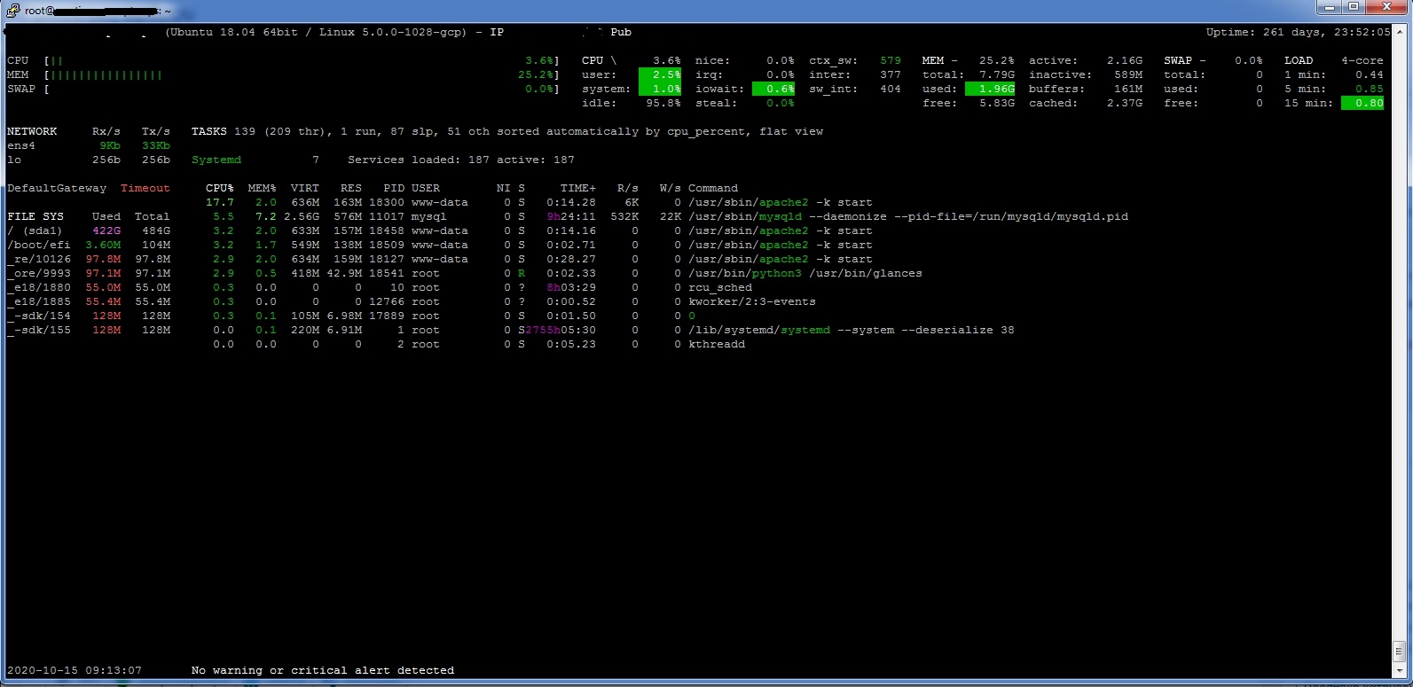 Check Linux server statistics live from the console with Glances